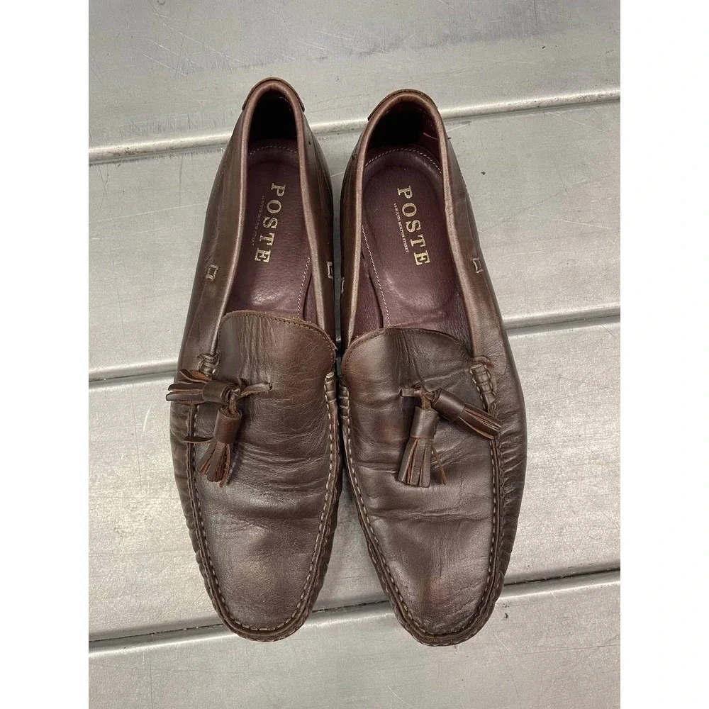 Poste Lavorazione Artigianale Loafers‎ Mens EU 42 US 9 Brown Leather Tassels